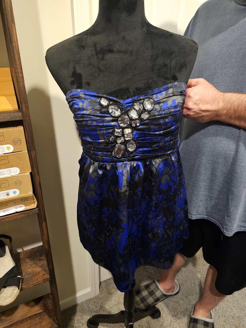 torrid Blue and Black Strapless Jeweled Party Top